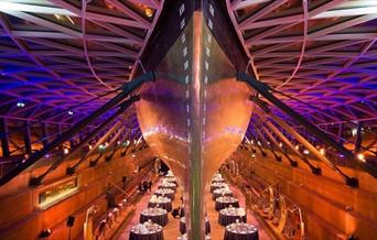 Banqueting round tables in Dry Berth space at Cutty Sark