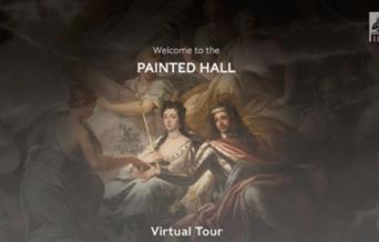 Image of part of the Painted Hall with 'Welcome to the PAINTED HALL Virtual Tour' text on top.