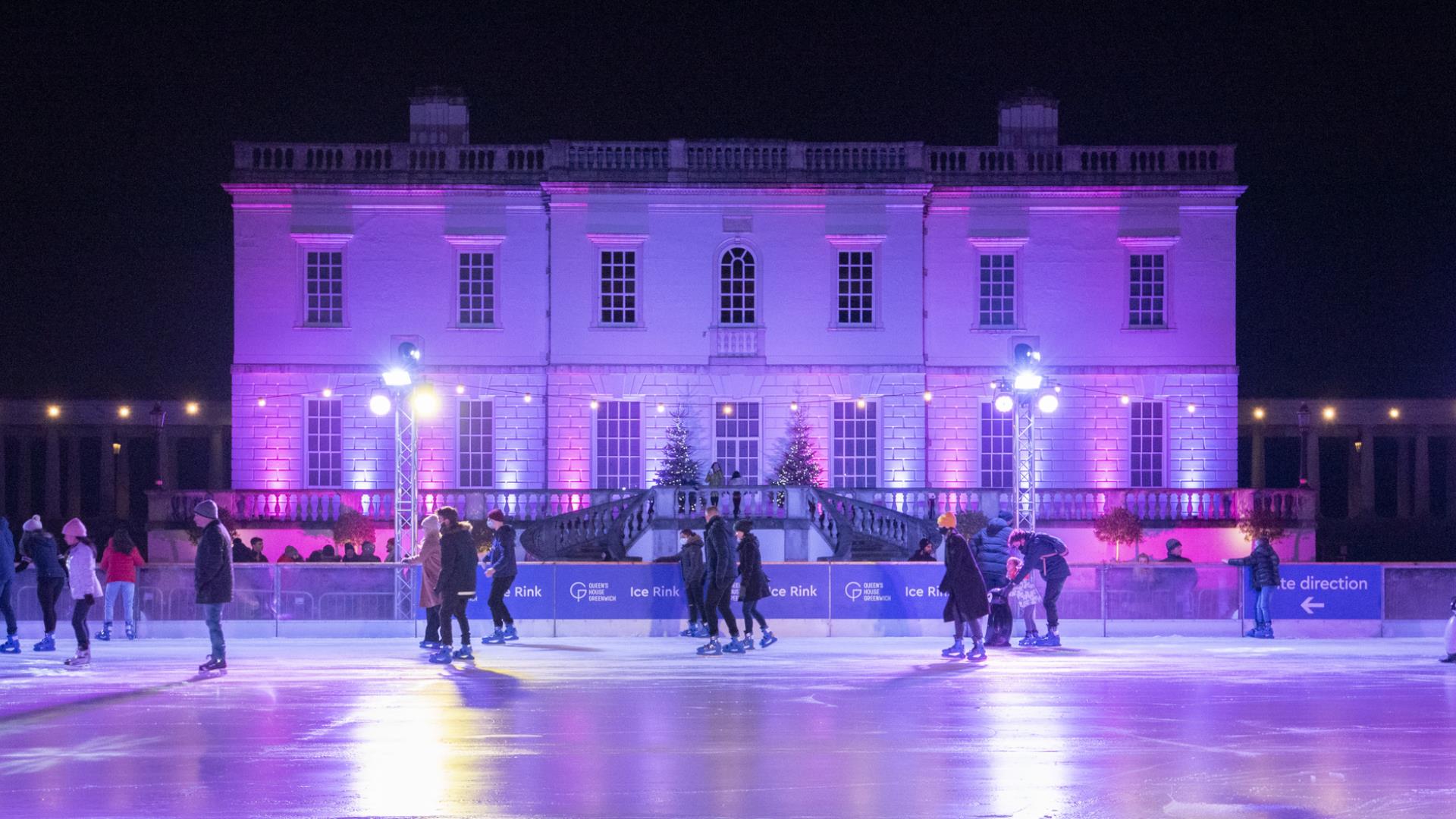 People skating at the Queen's House Ice Rink in Greenwich